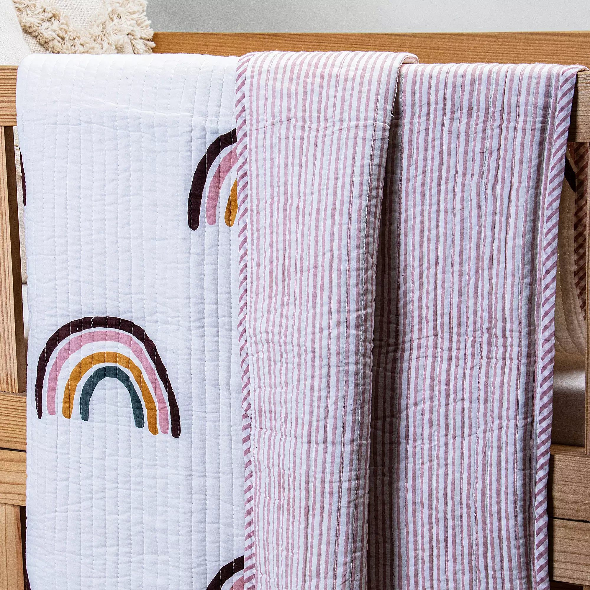 Newborn Machine Reversible Rainbow Cotton Blankets 100